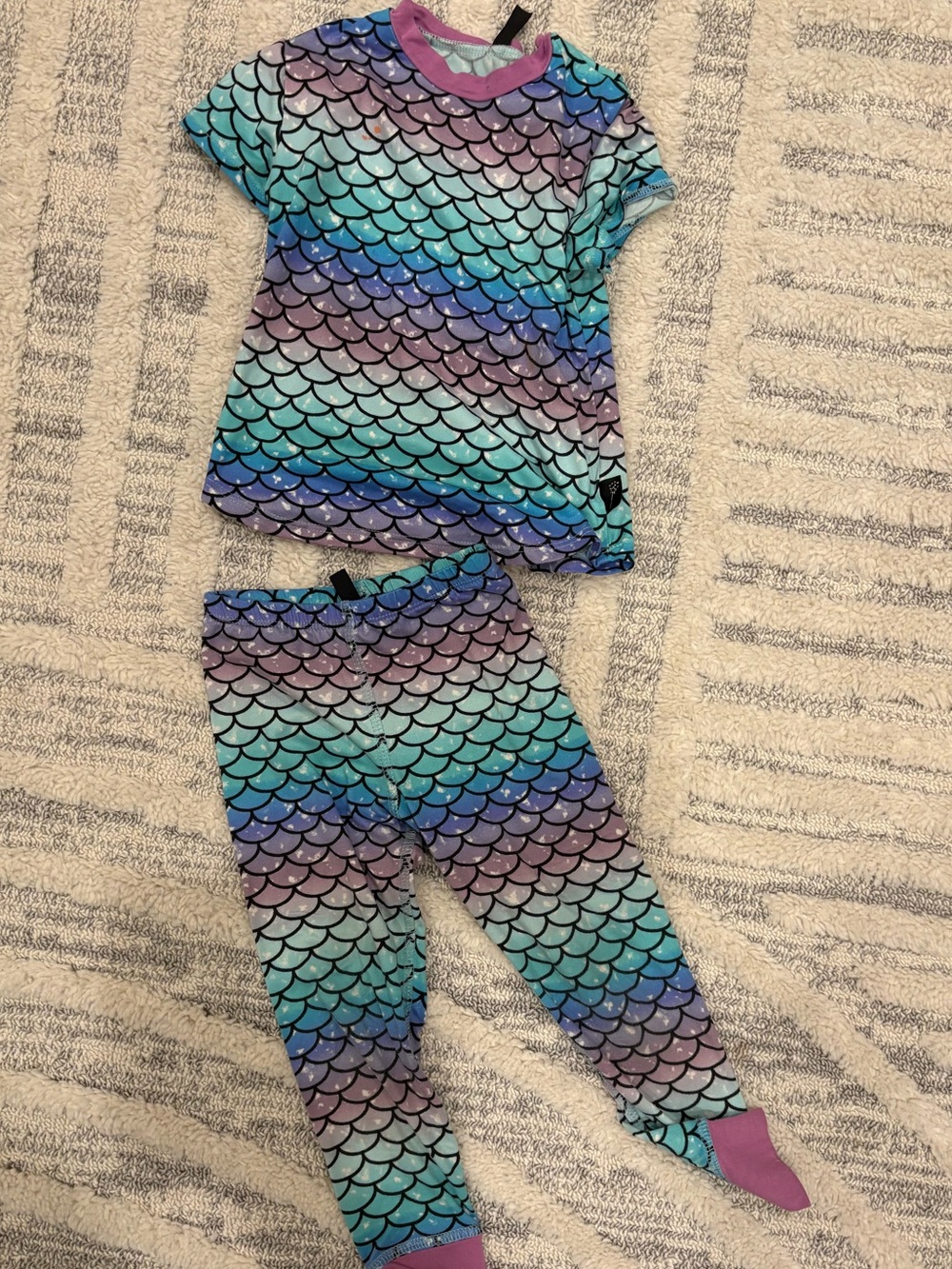 Girls' Mermaid Scale Pajama Set - Aqua, Purple & Teal